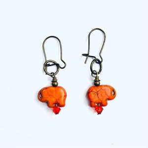 Little Orange Elephant Earrings Handmade